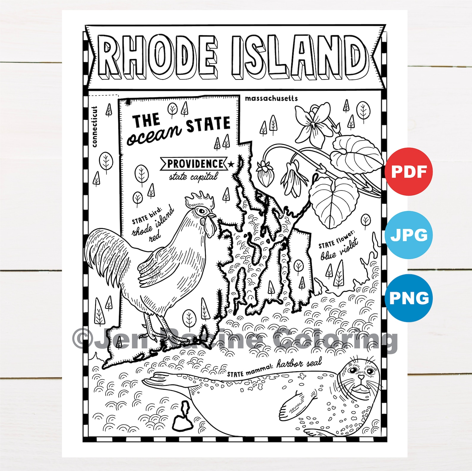 Rhode Island Coloring Page United States State Map - Etsy