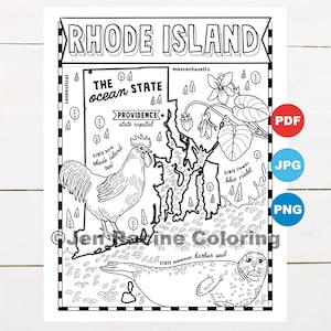 Rhode Island kleurplaat, Verenigde Staten, staatskaart, dieren in het wild, staatssymbolen, bloemen, kleurplaten
