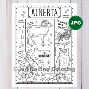 Scarica Alberta da colorare, Canada, provincia, carta provinciale, fauna selvatica, simboli, fiori, pagina da colorare, JPG