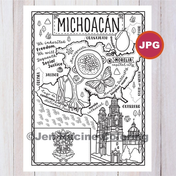 Página para colorear del Estado de Michoacán Estado de - Etsy México Página para colorear del Estado de Michoacán Estado de - Etsy México