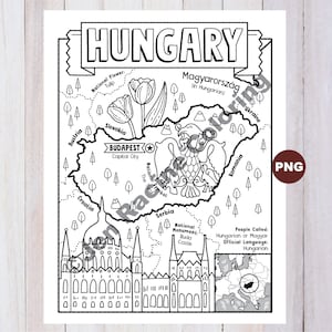 Hungary Coloring Page, Geography of Europe, Digital Download Coloring Page