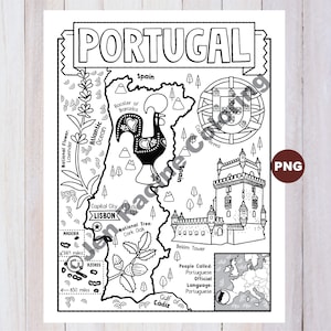 Portugal, coloriage, géographie de l'Europe, coloriage en téléchargement numérique