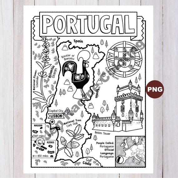 Portugal map coloring page printable game
