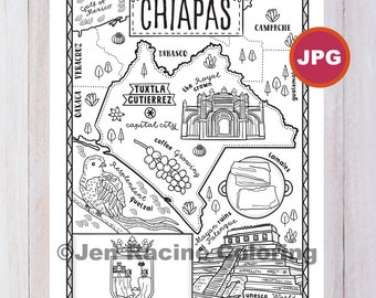 Chiapas Mexico Map Coloring Page (JPG Download)