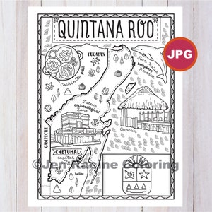 Página para colorear de Quintana Roo, Estado de México, Estados de México, Bandera, Comida, Monumentos, Página para Colorear, JPG Descargar