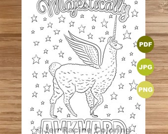 Majestically Awkward Llama Coloring Page, Llama art, Coloring book printable, Coloring pages for adults,  Coloring pages for kids