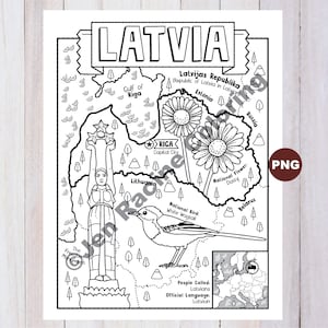 Disegno da colorare di Lettonia, Geografia dell'Europa, Da colorare di Download digitale