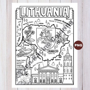 Disegno da colorare di Lituania, Geografia dell'Europa, Da colorare di Download digitale