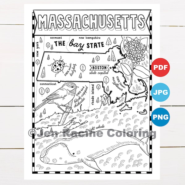 Massachusetts Coloring Page, United States, State Map, Wildlife, State Symbols, Flowers, Coloring Pages