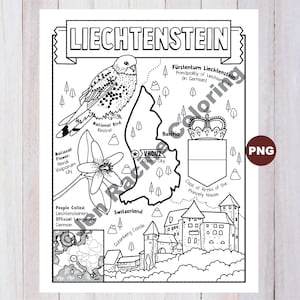 Disegno da colorare di Liechtenstein, Geografia dell'Europa, Disegno da colorare di Download digitale