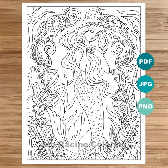 Dreamy Mermaid Coloring Page Mermaid art Coloring book