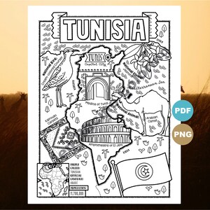 Tunisie Coloriage, géographie de l'Afrique, téléchargement numérique Coloriage