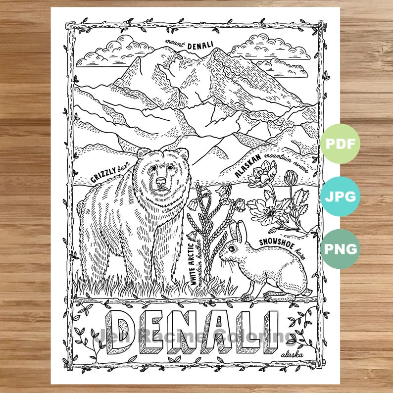 National Park Coloring Page Denali Alaska National Park - Etsy