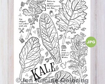 Kale Coloring Page, Vegetable Coloring Page, Garden, Gardening, Homegrown, Vegetable, Coloring Pages