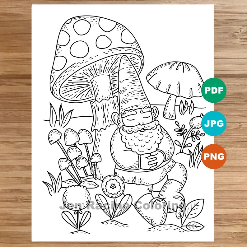 Sleepy Gnome Coloring Page Garden Gnomes Gardening Coloring | Etsy