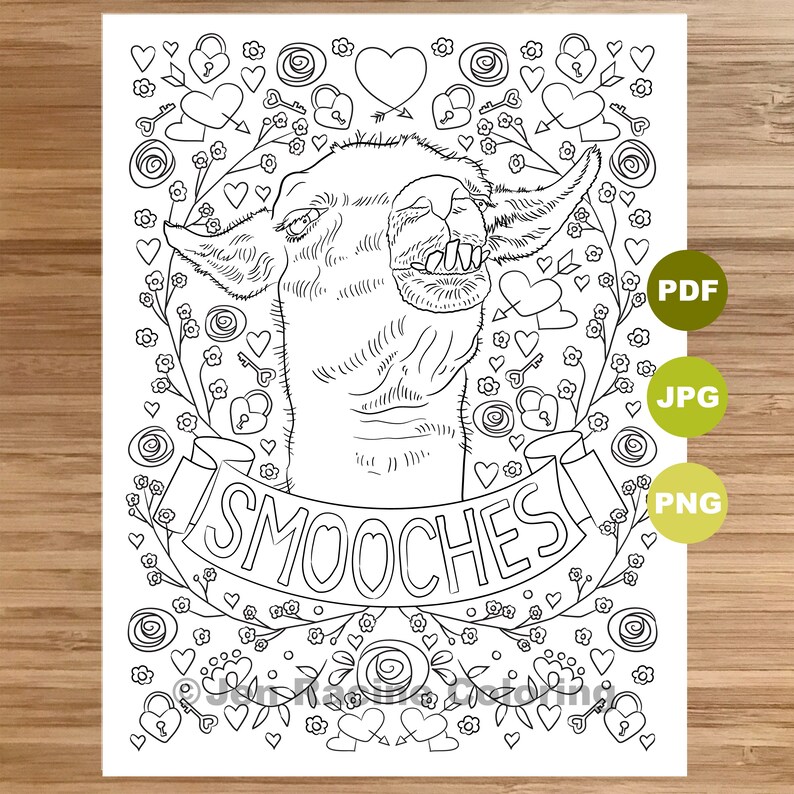 Smoochy Llama Coloring Page Llama art Coloring book | Etsy