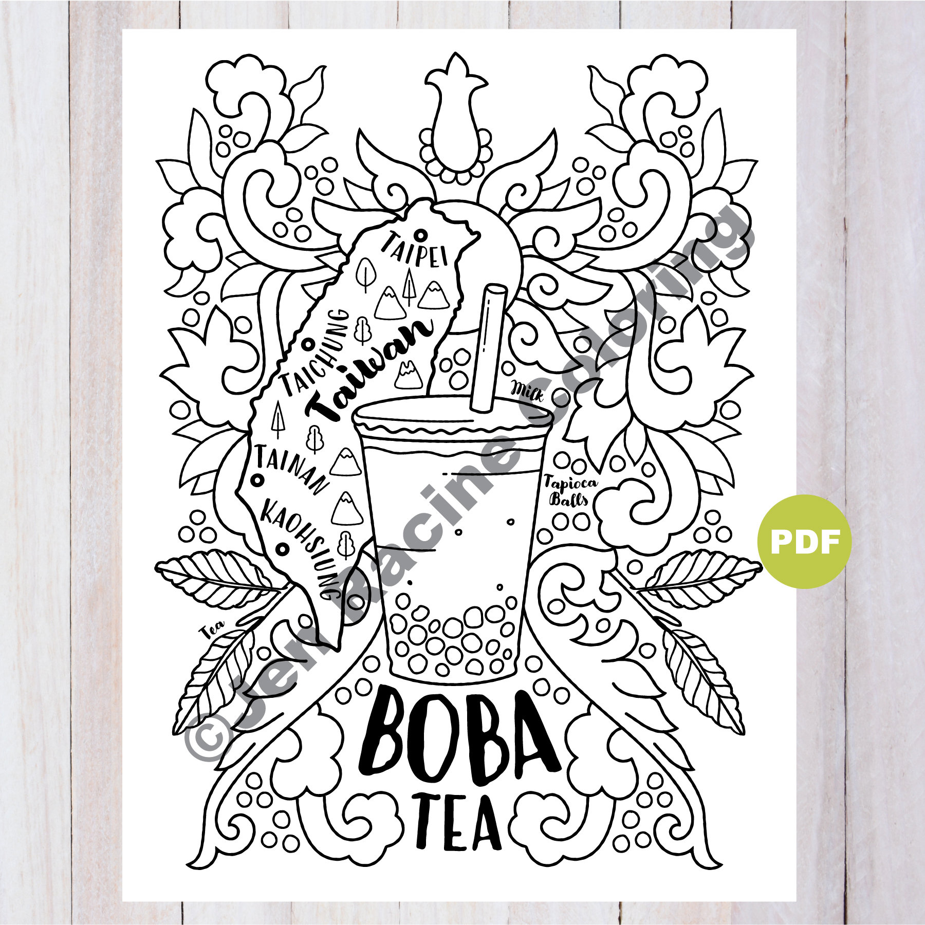 Boba Tea Coloring Page Tea Artwork Digital Download Coloring - Etsy