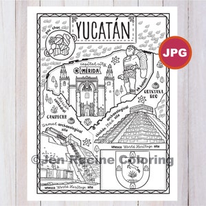 Pagina da colorare dello Yucatan, Stato del Messico, Stati del Messico, Bandiera, Cibo, Monumenti, Pagina da colorare, Download JPG