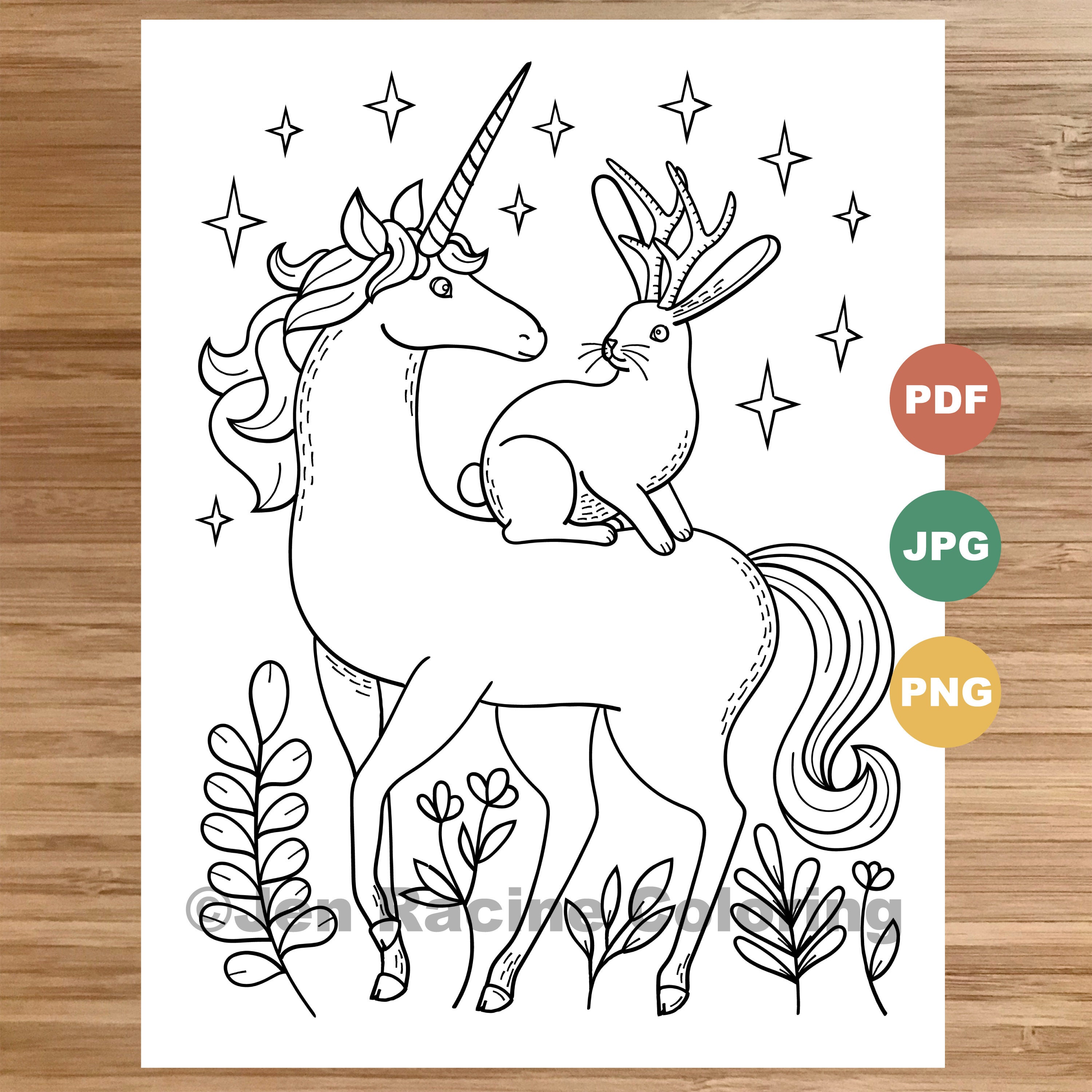 Download Jackalope And Unicorn Coloring Page Magical Animals Etsy
