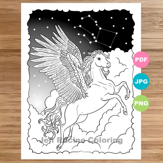 Pegasus Coloring Page Magical Animal Animal Art Coloring Page Printable Coloring Pages For Adults Coloring Pages For Kids