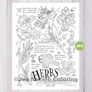 Herbs Coloring Page, Vegetable Coloring Page, Garden, Gardening, Homegrown, Vegetable, Coloring Pages