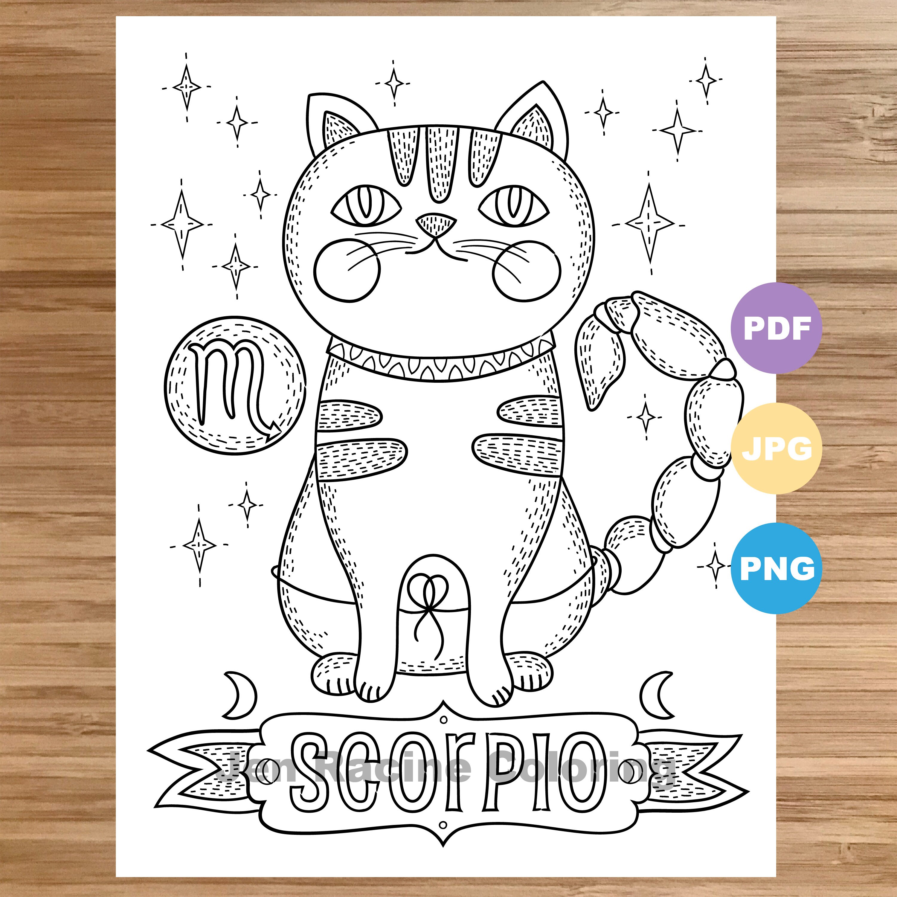 Scorpio Cat Coloring Page Zodiac Animal Art Cats Etsy