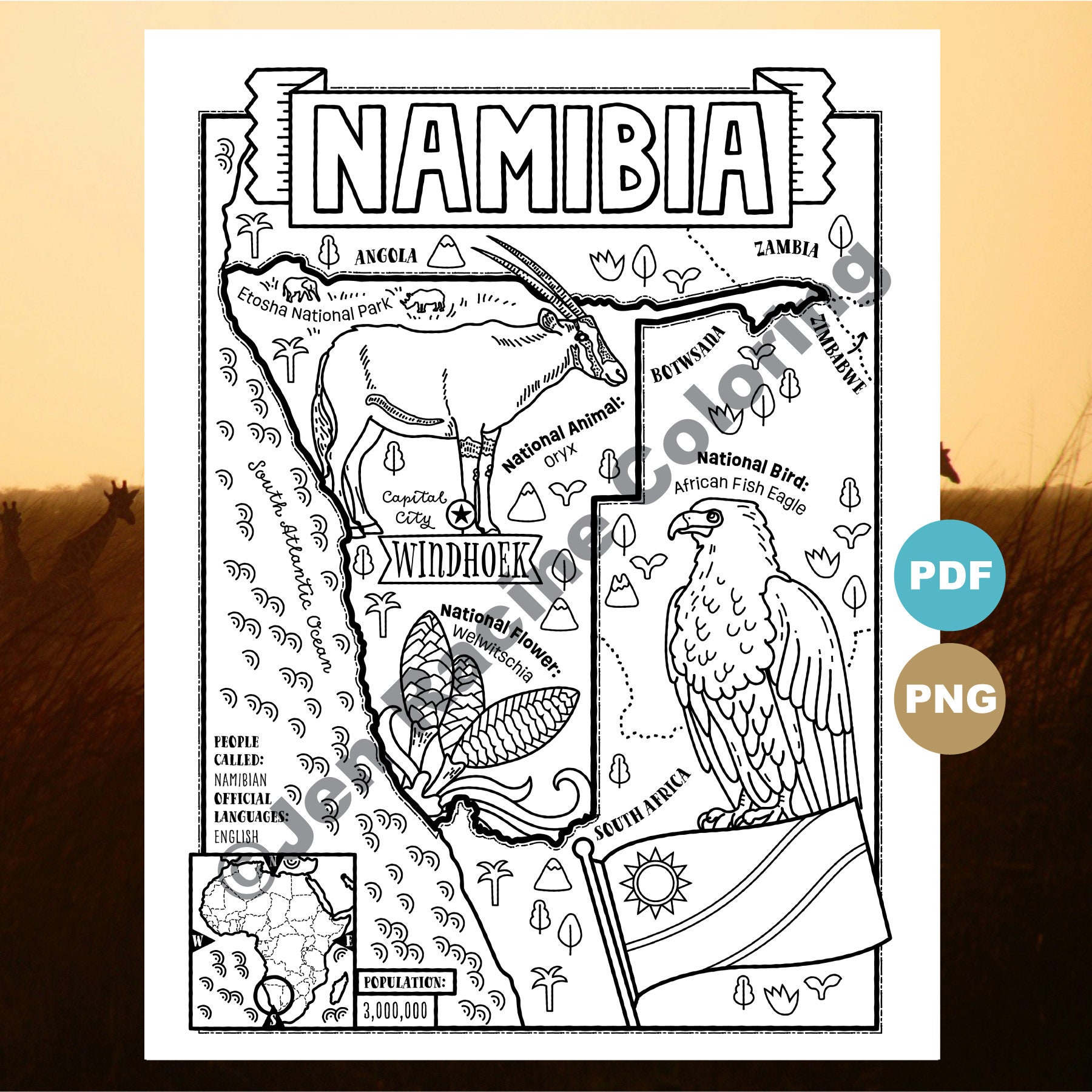 Namibia Map Coloring Page, Geography of Africa (digital Download) - Etsy