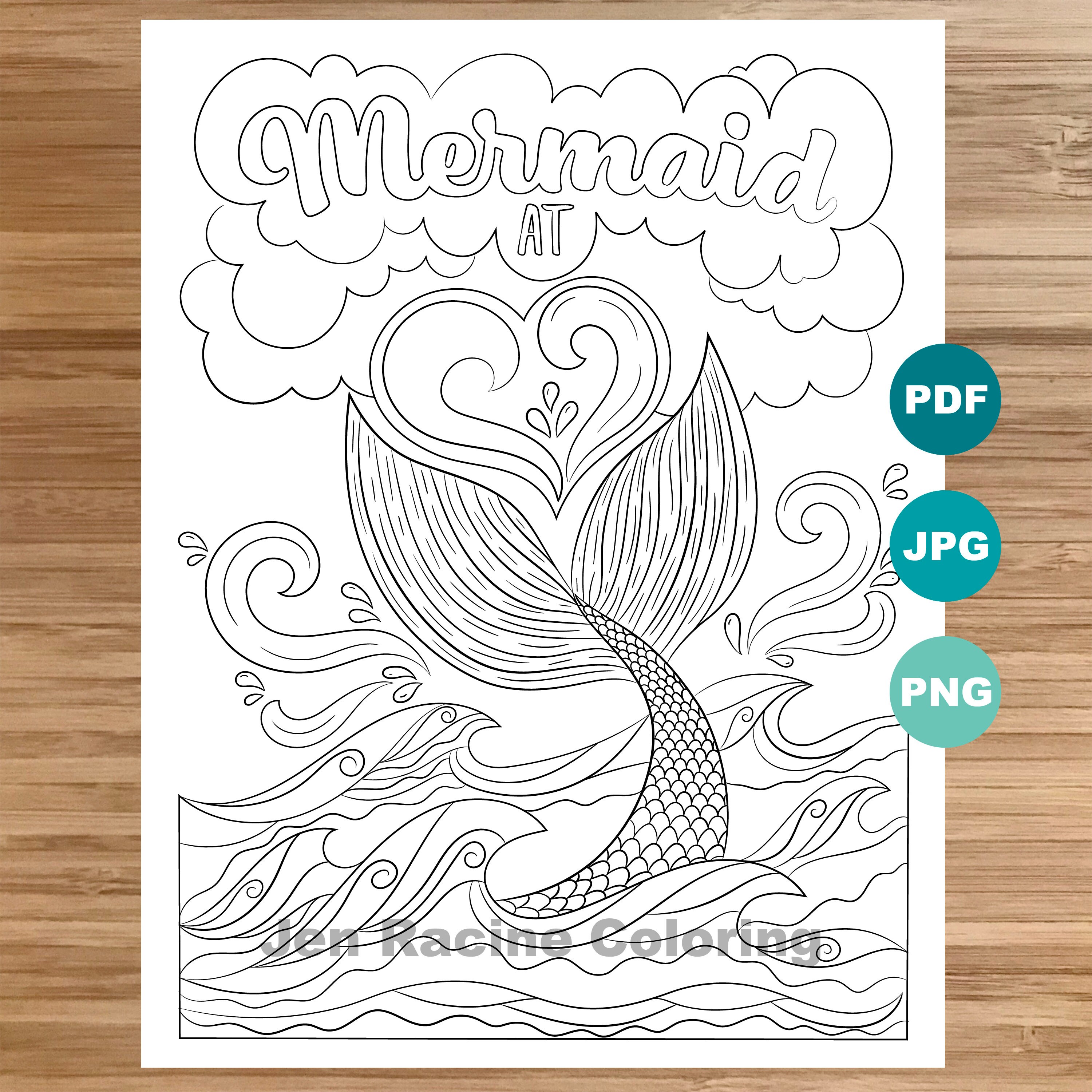 mermaid at 3 coloring page mermaid art coloring book etsy hong kong