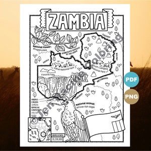 Zambia Kolorowanka, Geografia Afryki, Cyfrowa Kolorowanka Do Pobrania