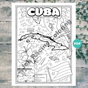 Cuba Coloriage, géographie des Caraïbes, téléchargement numérique Coloriage