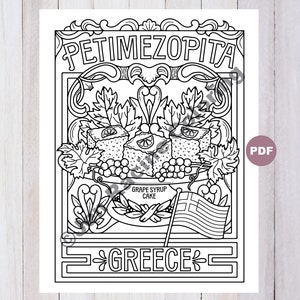 Petimezopita Coloring Page, Greece, A World of Cake, Digital Download Coloring Page