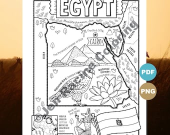 Egypt Map Coloring Page, Africa Geography (Digital Download)