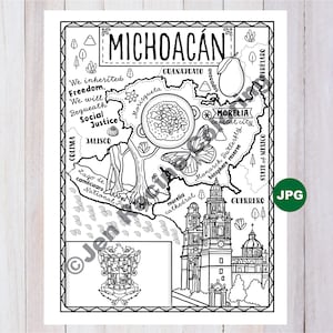 Página para colorear del estado de Michoacán, Estado de México, Estados de México, Bandera, Comida, Monumentos, Página para colorear, JPG Descargar