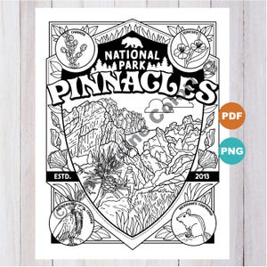 Pinnacles National Park, California Coloring Page, Digital Download Coloring Page