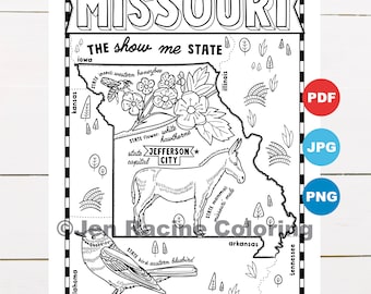 Missouri Coloring Page, United States, State Map, Wildlife, State Symbols, Flowers, Coloring Pages