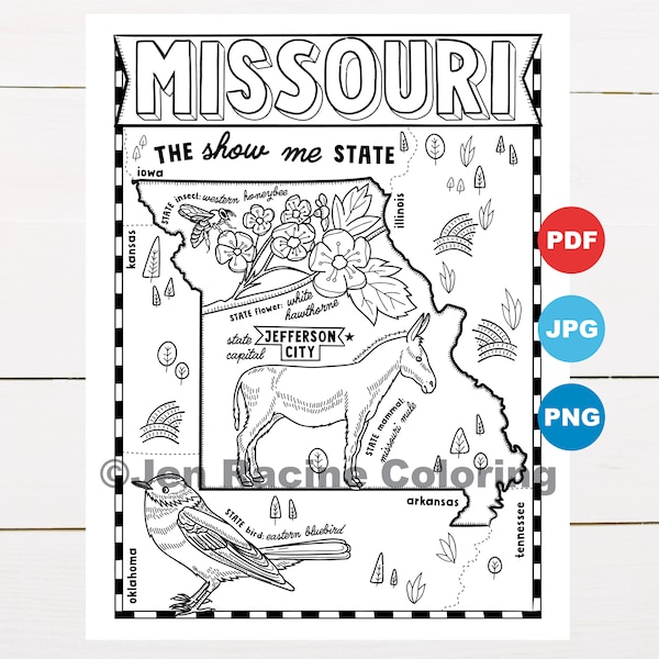 Missouri Coloring Page, United States, State Map, Wildlife, State Symbols, Flowers, Coloring Pages