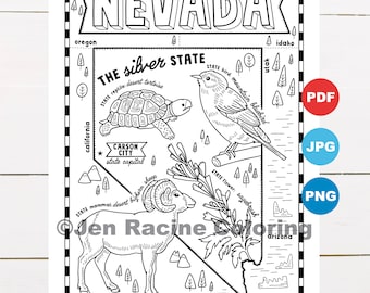 Nevada Coloring Page, United States, State Map, Wildlife, State Symbols, Flowers, Coloring Pages