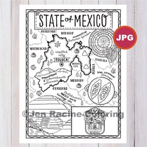 Página para colorear del Estado de México, Estado de México, Estados de México, Bandera, Comida, Monumentos, Página para colorear, JPG Descargar