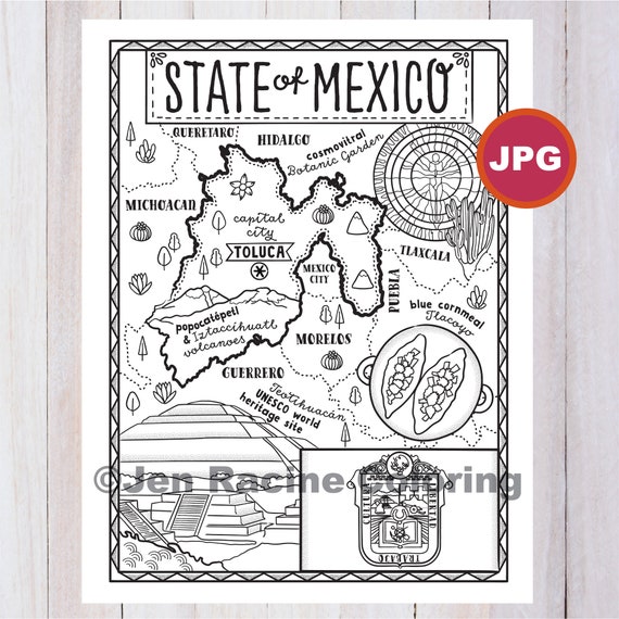 Página para colorear del Estado de México Estado de México - Etsy México Página para colorear del Estado de México Estado de México - Etsy México