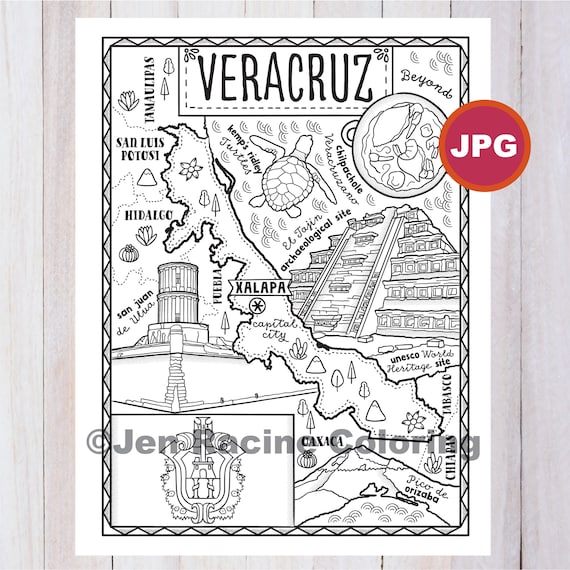 Página para colorear de Veracruz Estado de México Estados de - Etsy México Página para colorear de Veracruz Estado de México Estados de - Etsy México