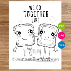 We Go Together Like...PB & J! Coloring Page, Funny Puns Coloring Page for Kids, Yummy Puns Coloring Book, Cute Kids Coloring