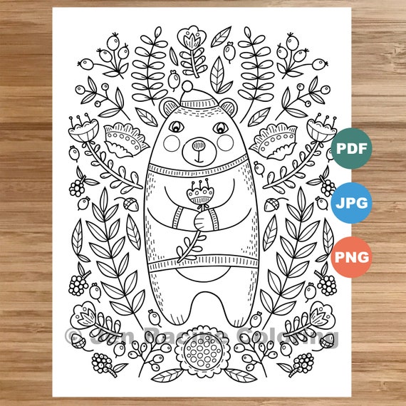 Woodland Wonder Coloring Page bear coloring page floral
