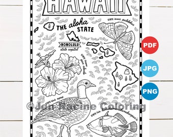 Hawaii Coloring Page, United States, State Map, Wildlife, State Symbols, Flowers, Coloring Pages
