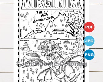 Virginia Coloring Page, United States, State Map, Wildlife, State Symbols, Flowers, Coloring Pages