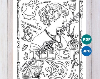 1910's – The Teens Coloring Pages, Set of 2 Digital download