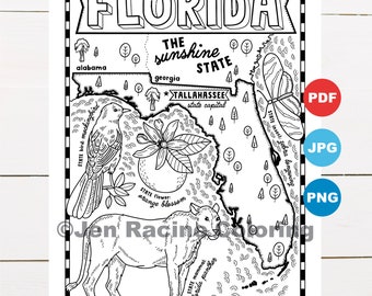 Florida Coloring Page, United States, State Map, Wildlife, State Symbols, Flowers, Coloring Pages