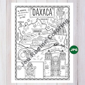 Página para colorear de Oaxaca (versión en español) Estado de México, Estados de México, Bandera, Comida, Monumentos, Página para colorear, Descarga JPG