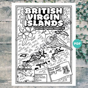 Página para colorir das Ilhas Virgens Britânicas, Geografia do Caribe, Página para colorir para download digital