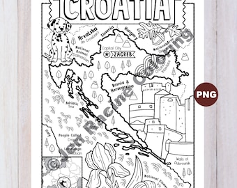 Croatia Map Coloring Page, European Geography (Digital Download)