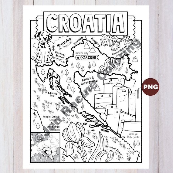 Croatia Coloring Page Geography of Europe Digital Download - Etsy